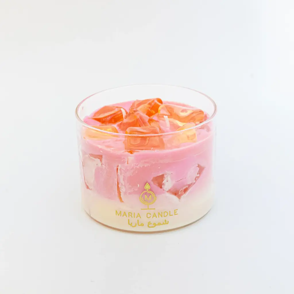 Ice cubes Glass candle شمعة كأس مكعبات ثلج (وردي)