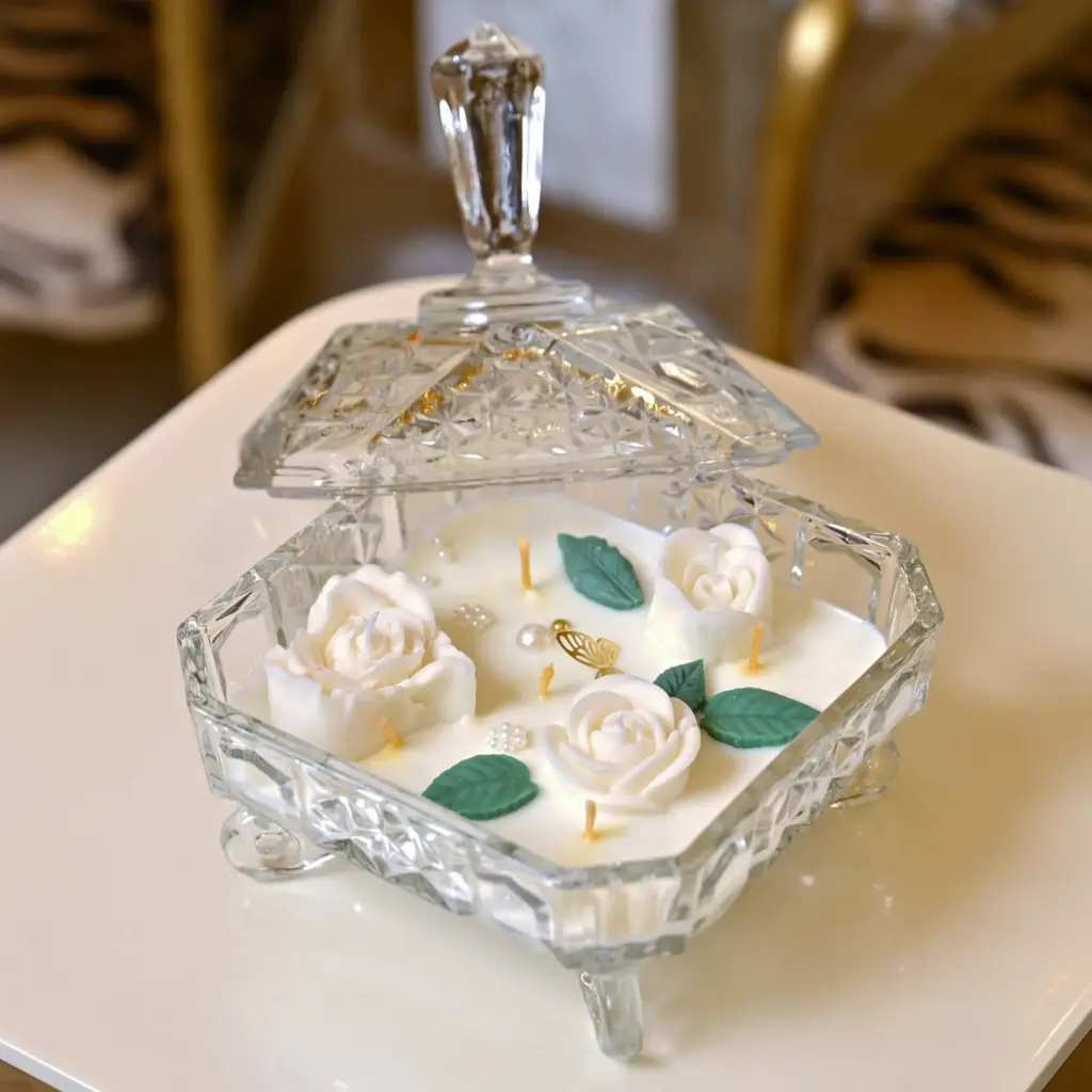 [Flower Cristal square candle] Flower Cristal square candle شمعة وردة كريستال مربع 