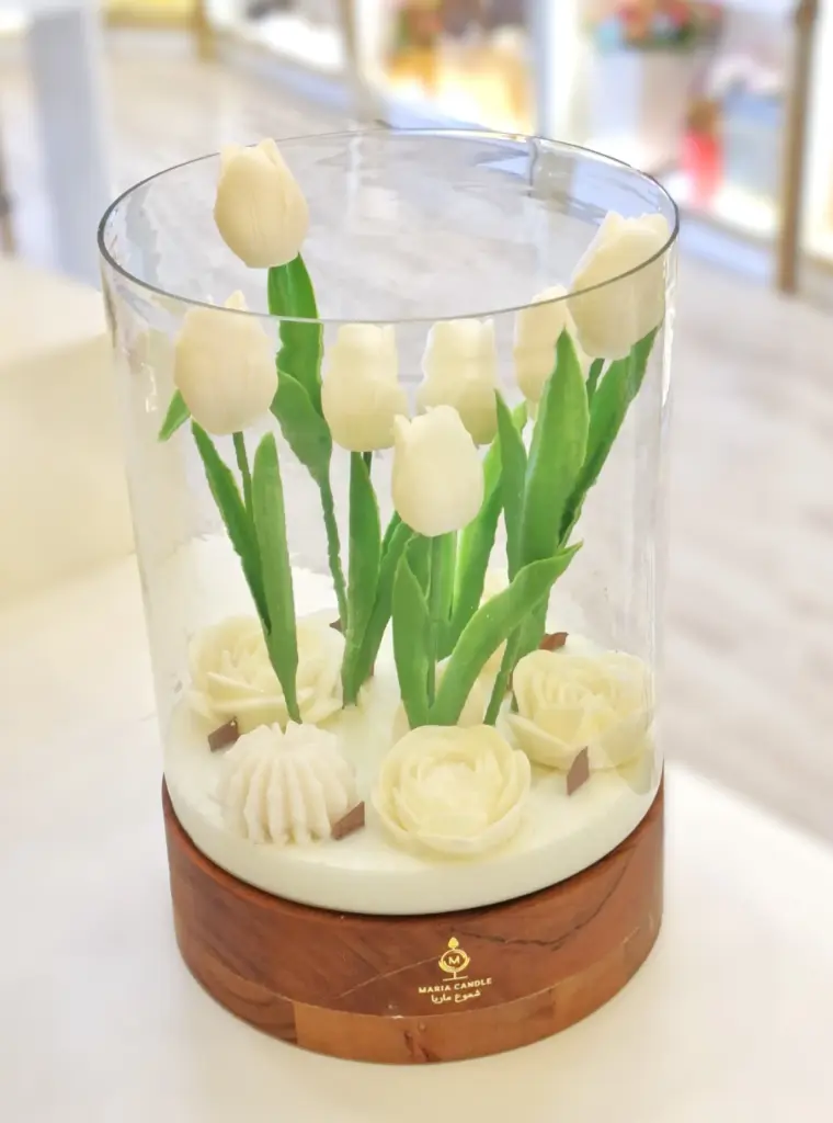 [Cristal Wood Base flowers Candle] Cristal Wood Base flowers Candle شمعة وردة كريستال بقاعدة خشبية