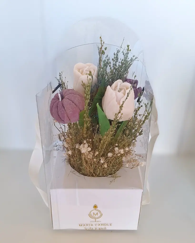 Plastic Bag Flower Bouquet candle شمعة باقة زهور حقيبة بلاستيك  (بنفسجي)